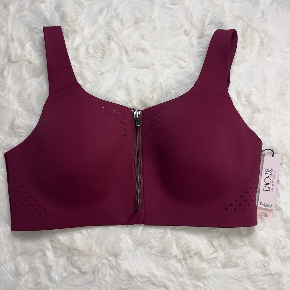 Victoria's Secret Burgundy Featherweight Max Sports Bra Zip Strappy Back 38DDD